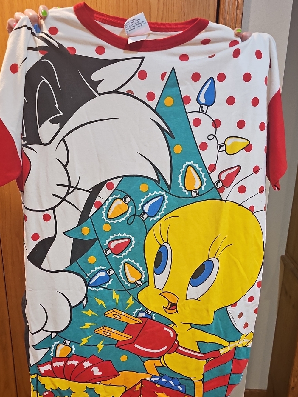 Warner Bros. Tweety & Sylvester Red White Multicolor Graphic Pajama Top
